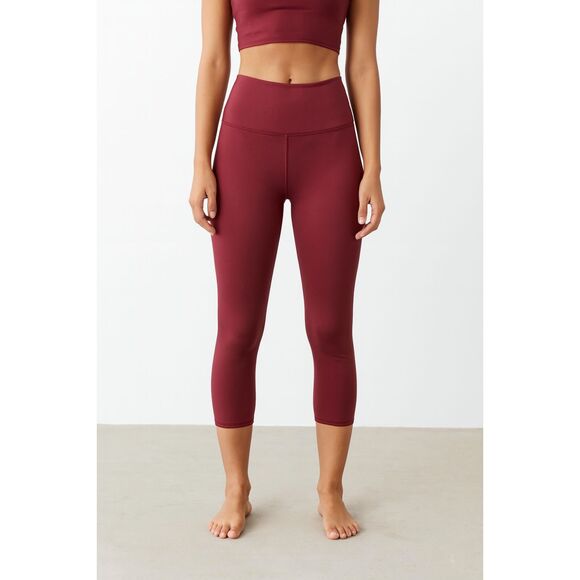 ALO YOGA Cropped High Waist Leggings Burgundy Small - Picture 1 of 4